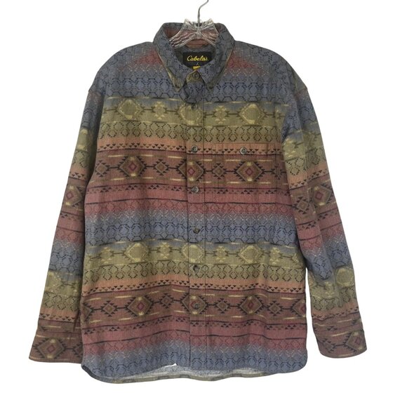Cabelas Aztec Southwest Patterned Button-Up Shirt Mens Medium Deerskin Soft - Picture 1 of 12